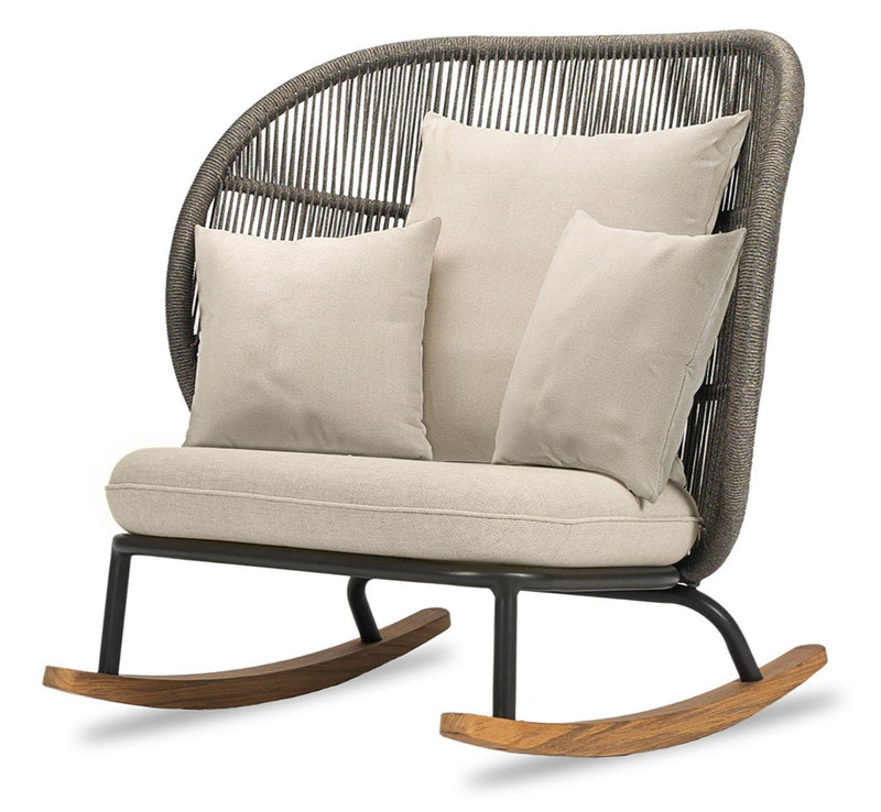 Kodo Rocking Chair - Vincent Sheppard - Outdoor Furniture - Fossil Grey - Olive Green & Blush - HORNE