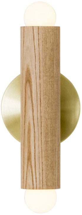 Lodge ADA Double Sconce - Workstead - Wall Sconces - Hewn Brass - Natural Oak - HORNE