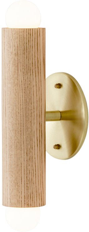 Lodge ADA Double Sconce - Workstead - Wall Sconces - Hewn Brass - Natural Oak - HORNE