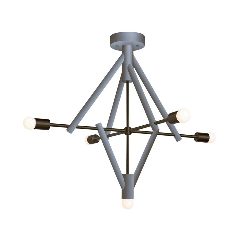 Lodge Wood and Metal Chandelier Five Light Fixture