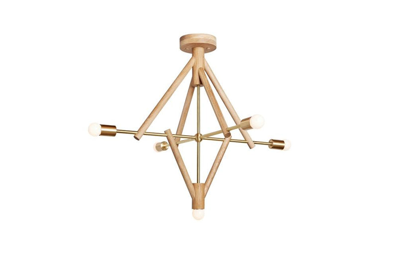 Lodge Wood and Metal Chandelier Five Light Fixture