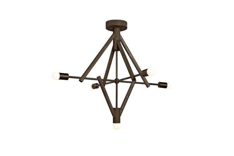 Lodge Wood and Metal Chandelier Five Light Fixture