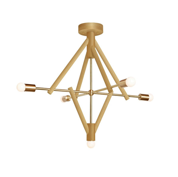 Lodge Wood and Metal Chandelier Five Light Fixture
