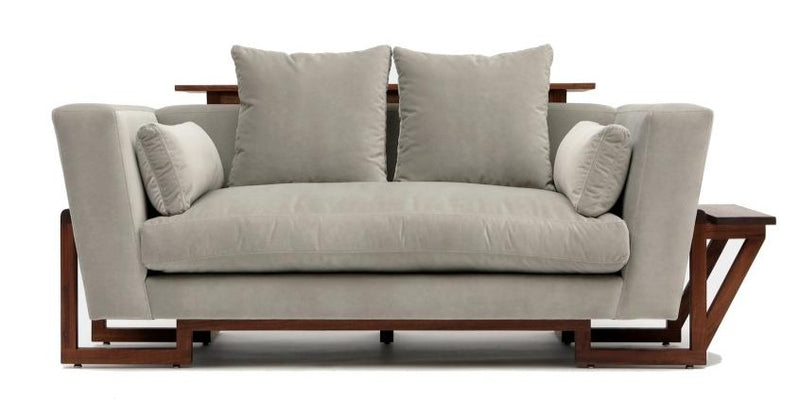 LRG Love Seat - With Tray - Artless - Sofas - Linen Blend - Mushroom - Walnut - Left + Right + Back Trays - HORNE