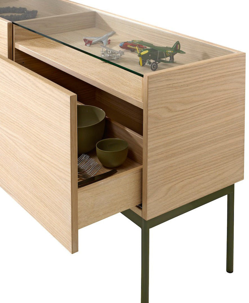 LUC 160 Sideboard With 2 Drawers - Glass Top - Asplund - Sideboards + Cabinets - Natural Oak - P1 - White - 15 - HORNE