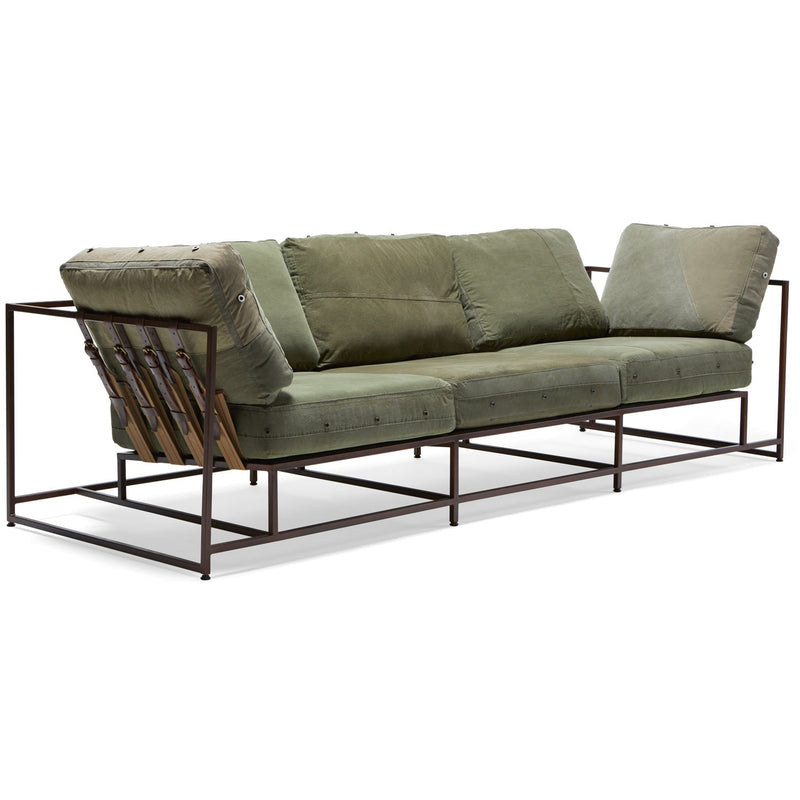 Military Canvas Sofa - Canvas & Marbled Brown Finish