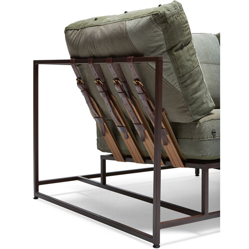 Military Canvas Sofa - Canvas & Marbled Brown Finish