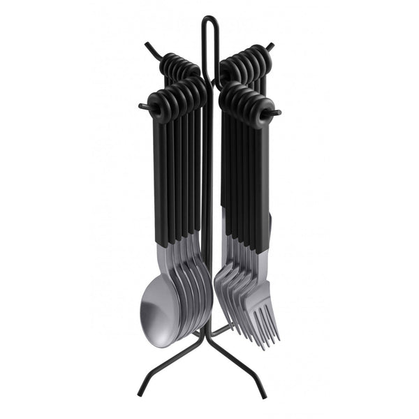 Mono Ring 24 +1 Cutlery Set Black w/ Stand - Mono - Flatware + Serving Pieces - HORNE