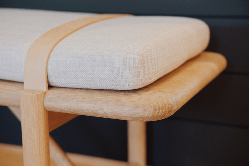 Mora Bench - Eastvold Furniture - Outdoor Furniture - White Ash - Add Natural Cushion - Add Black Leather Strap - HORNE