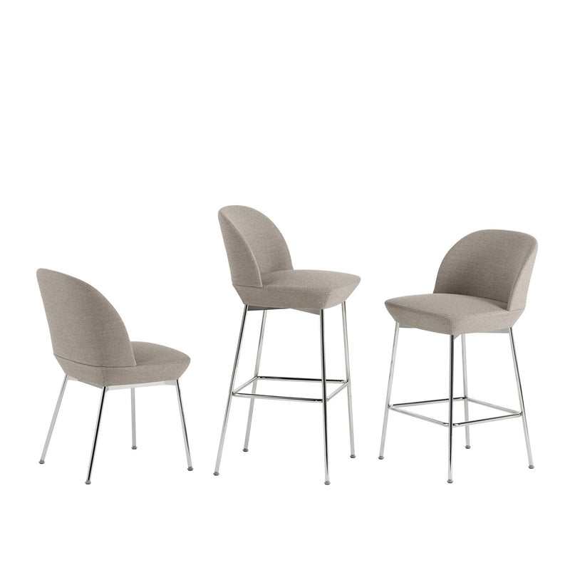 Backed fabric bar stool with chrome legs
