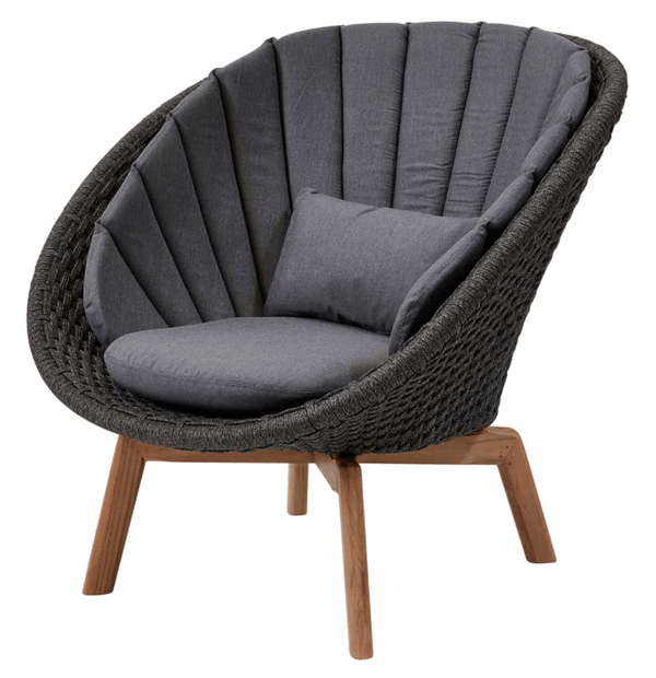 Peacock Lounge Chair, Teak Legs - Cane Line - Outdoor Furniture - Dark Grey - Add Grey Cushion - HORNE
