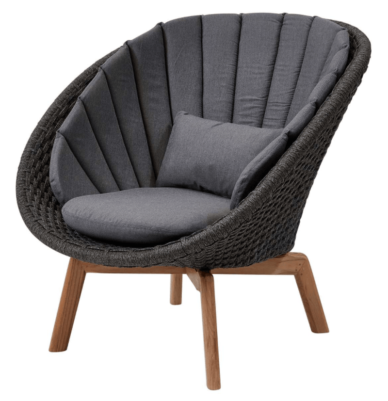 Peacock Lounge Chair, Teak Legs - Cane Line - Outdoor Furniture - Dark Grey - Add Grey Cushion - HORNE