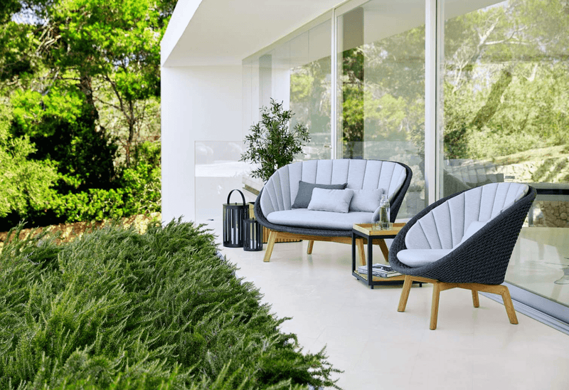 Peacock Lounge Chair, Teak Legs - Cane Line - Outdoor Furniture - Dark Grey - Add Grey Cushion - HORNE