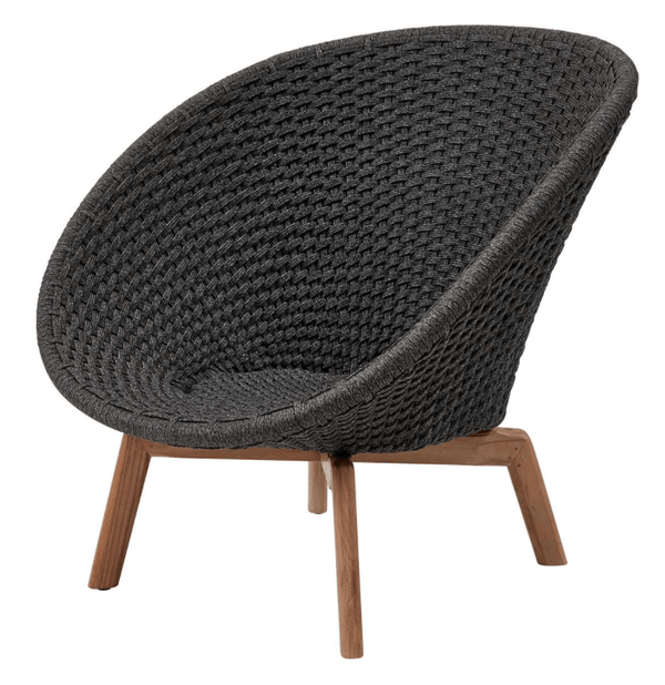 Peacock Lounge Chair, Teak Legs - Cane Line - Outdoor Furniture - Dark Grey - No Cushion - HORNE