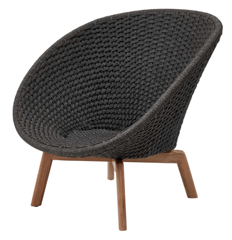 Peacock Lounge Chair, Teak Legs - Cane Line - Outdoor Furniture - Dark Grey - Add Grey Cushion - HORNE