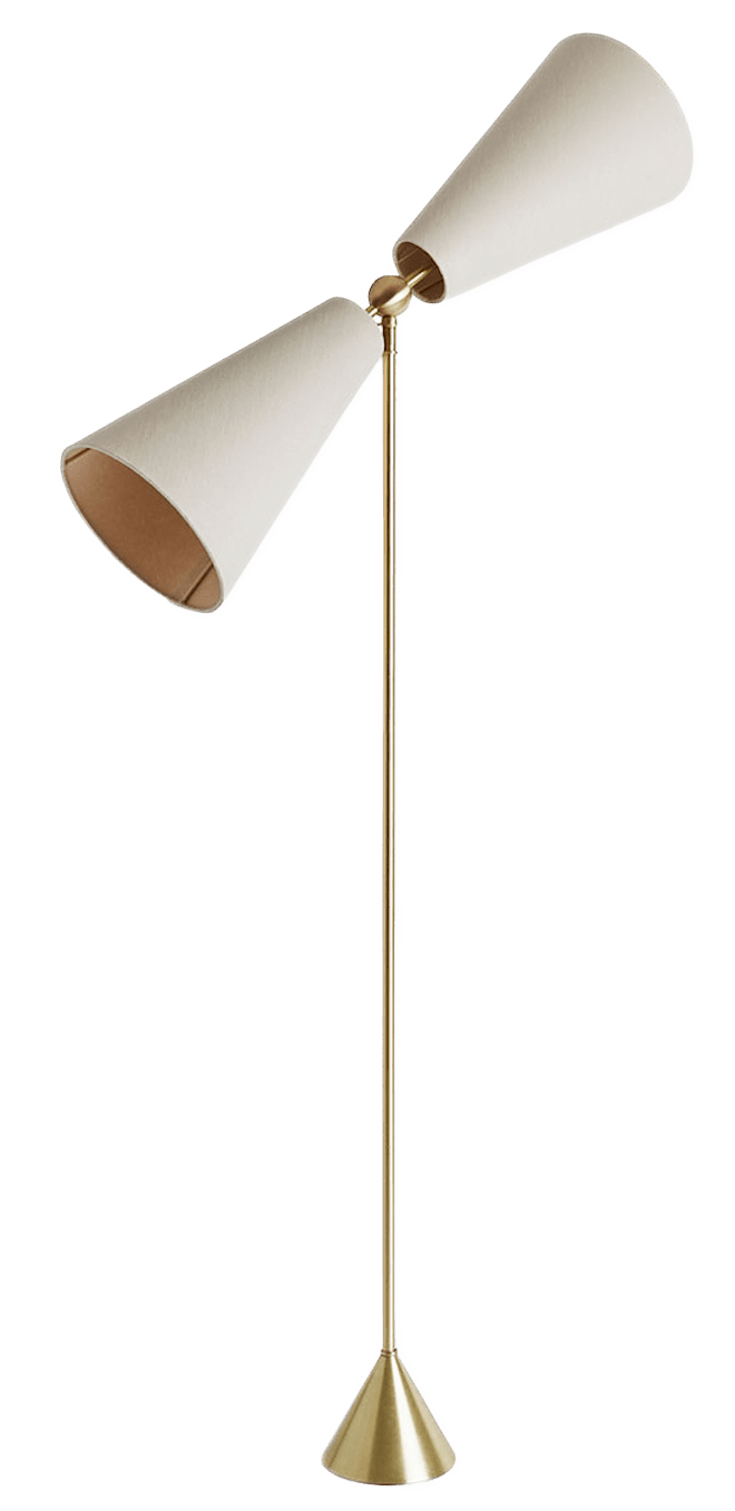Pendolo Floor Lamp - Medium - Workstead Floor Lamps - Natural Linen - Hewn Brass - Black Cord - HORNE