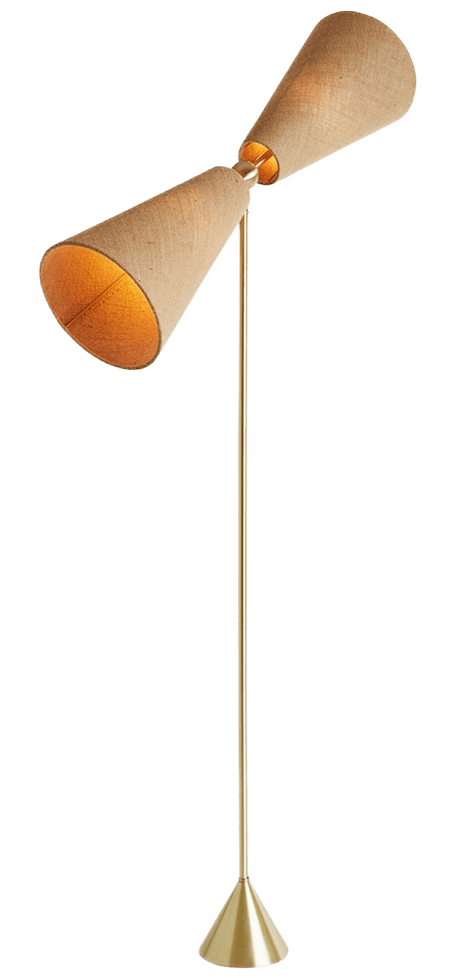 Pendolo Floor Lamp - Medium - Workstead Floor Lamps - Natural Linen - Hewn Brass - Black Cord - HORNE