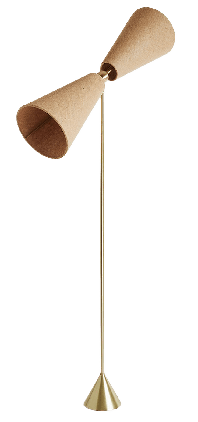 Pendolo Floor Lamp - Medium - Workstead Floor Lamps - Natural Linen - Hewn Brass - Black Cord - HORNE
