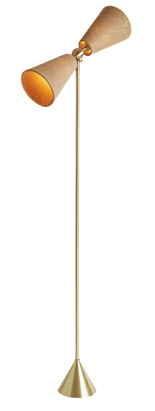 Pendolo Floor Lamp - Small - Workstead Floor Lamps - Natural Linen - Hewn Brass - Black Cord - HORNE