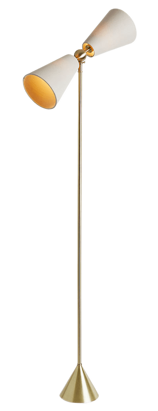 Pendolo Floor Lamp - Small - Workstead Floor Lamps - Natural Linen - Hewn Brass - Black Cord - HORNE