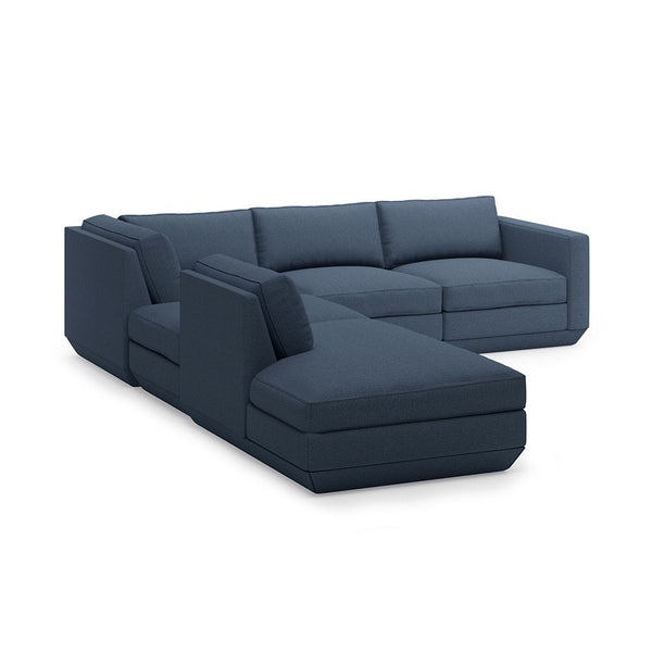 Podium Lounge Sectional: 5 - Seater - Gus* Modern - Sofas - Hanson Navy - Left Facing - HORNE
