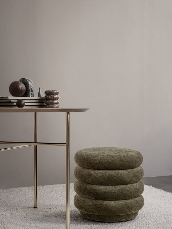 Pouf Oval Faded Velvet - Small - Ferm Living - Stools + Benches + Ottomans - Beige - HORNE