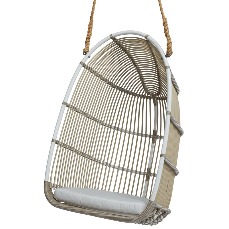 Renoir Rattan Hanging Swing Chair - Exterior - Sika Design - Outdoor Furniture - Natural - Tempotest White Canvas - HORNE