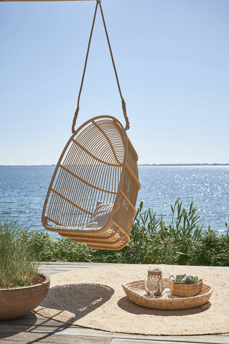Renoir Rattan Hanging Swing Chair - Exterior - Sika Design - Outdoor Furniture - Natural - Tempotest White Canvas - HORNE