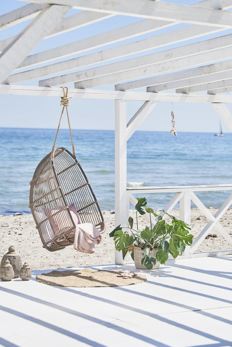 Renoir Rattan Hanging Swing Chair - Exterior - Sika Design - Outdoor Furniture - Natural - Tempotest White Canvas - HORNE