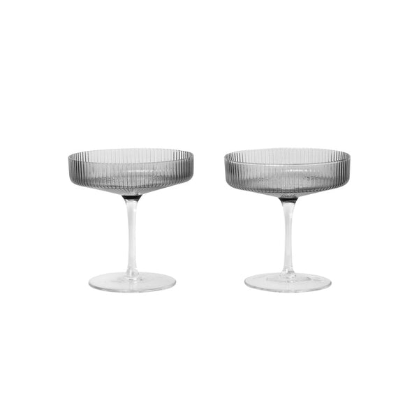Ripple Champagne Saucer - Set of 2 - Ferm Living - Carafes + Pitchers - Smoked Grey - HORNE