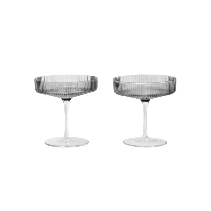 Ripple Champagne Saucer - Set of 2 - Ferm Living - Carafes + Pitchers - Smoked Grey - HORNE