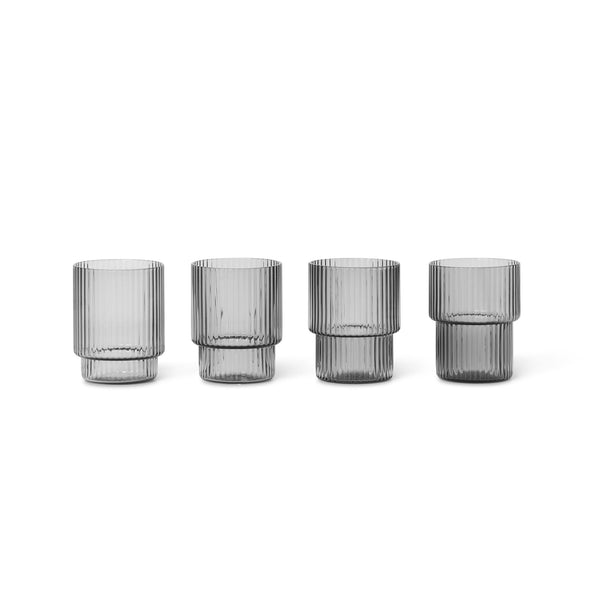 Ripple Small Glasses - Set of 4 - Ferm Living - Glassware - Smoked - HORNE