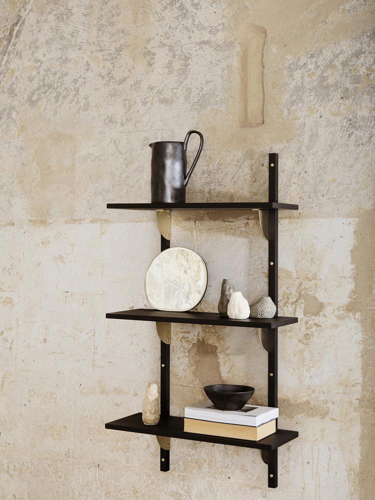 Sector Triple Narrow - Ferm Living - Shelving - Dark Stained Ash/Black Brass - HORNE