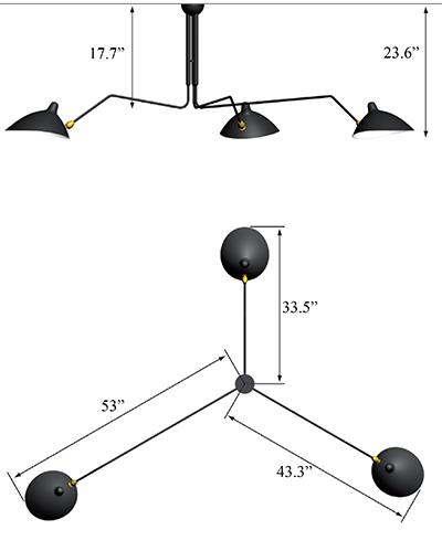 Serge Mouille Three-Arm Rotating Ceiling Lamp