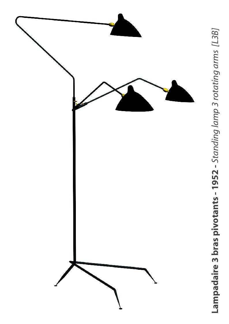 Serge Mouille Three-Arm Rotating Floor Lamp