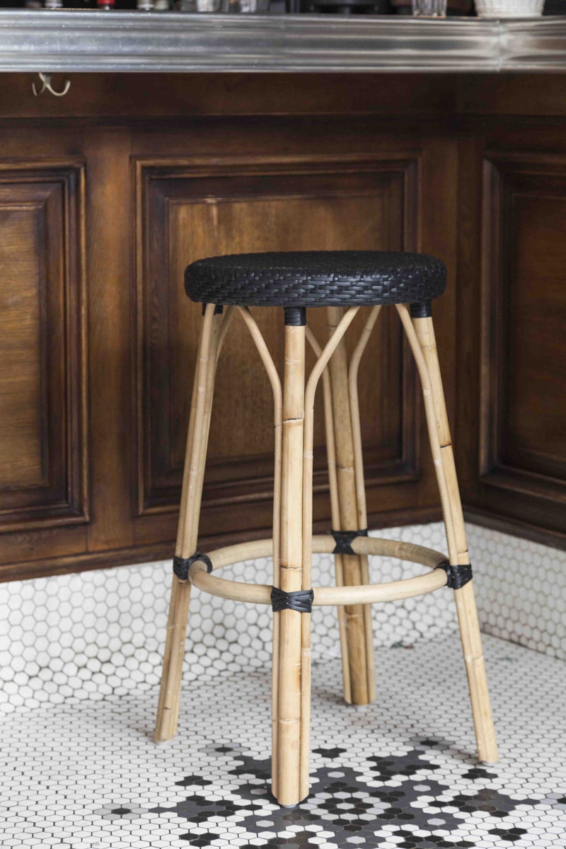 Simone Rattan Bar Stool - Sika Design - Stools + Benches + Ottomans - Black / Black - HORNE