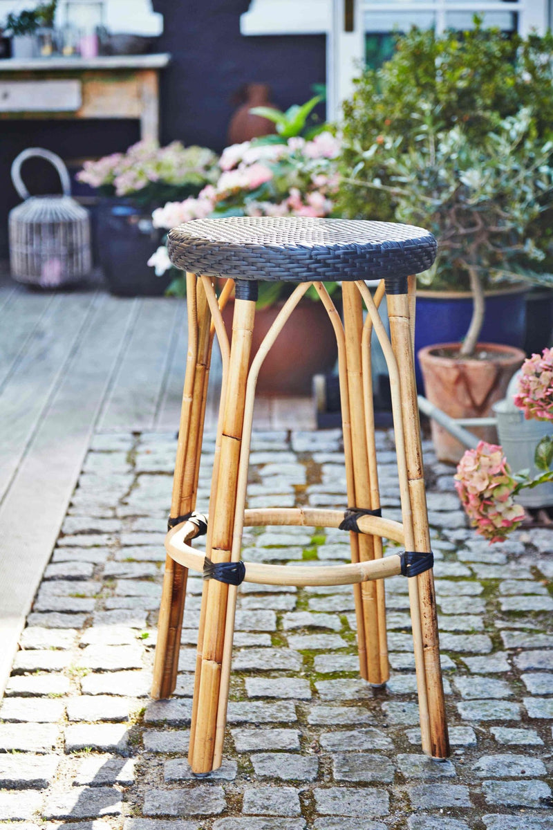 Simone Rattan Bar Stool - Sika Design - Stools + Benches + Ottomans - Black / Black - HORNE
