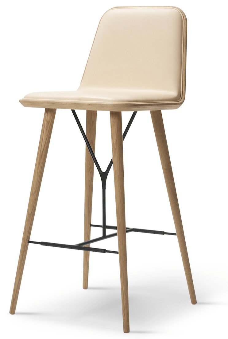 Spine Wood Base Barstool - Lacquered Oak - Fredericia - Stools + Benches + Ottomans - Counter Height - Vegetal 90 - HORNE