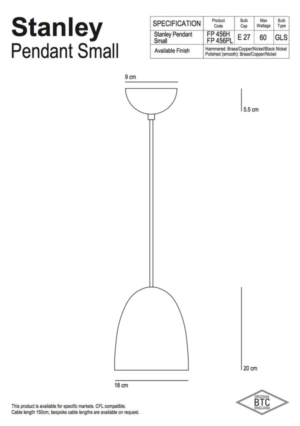 Stanley 1 Black  Pendant - Hammered Finish