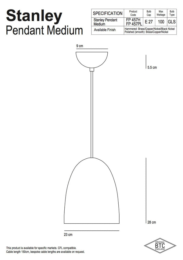 Stanley 2 Black  Pendant - Hammered Finish