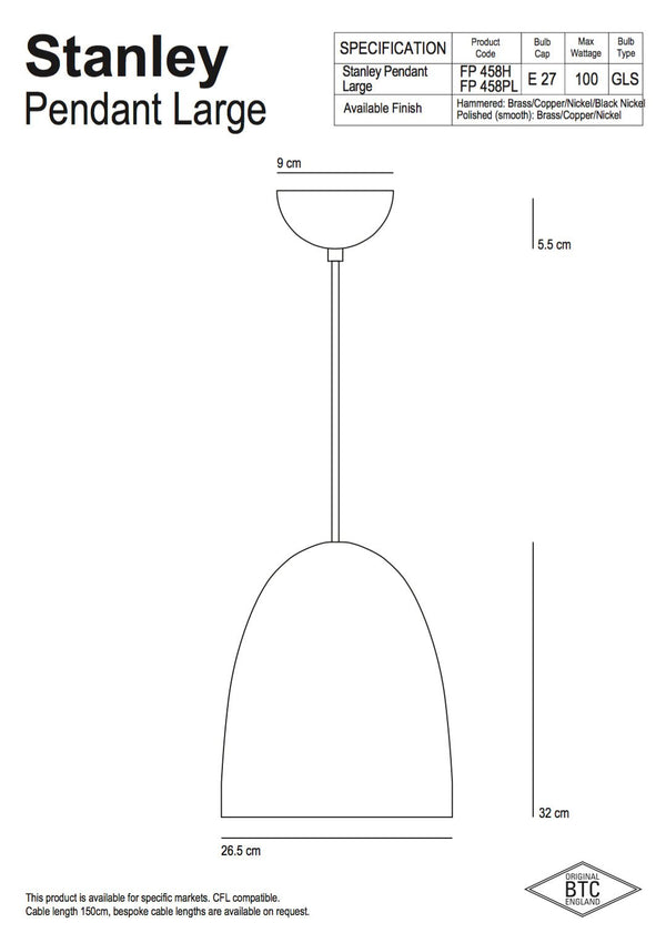 Stanley 3 Black  Pendant - Hammered Finish