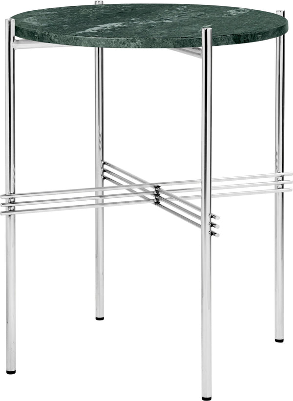 TS Side Table Round - Polished Steel - Gubi - Tables + Desks - Green Guatemala Marble - HORNE