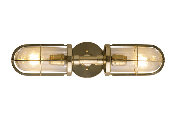 Weatherproof Ship's Double Well Light 7208 - Davey Lighting - Outdoor Lights - Weathered Brass & Clear Glass - HORNE