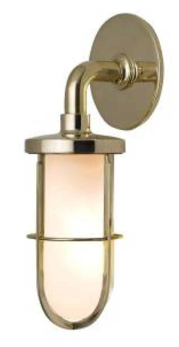 Weatherproof Ship's Well Wall Light - Davey Lighting - Outdoor Lights - Polished Brass, Frosted Glass. - HORNE